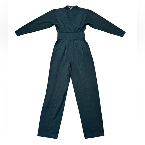 St. John Sportswear Vintage Santana Knit Surplice Pleated Jumpsuit in Black - Picture 1 of 6